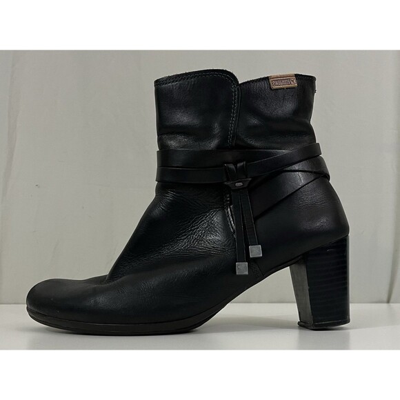 Pikolinos Verona Women 40 Black Leather Mid-Calf Zip Boots Ankle Heels Boho - Picture 7 of 13